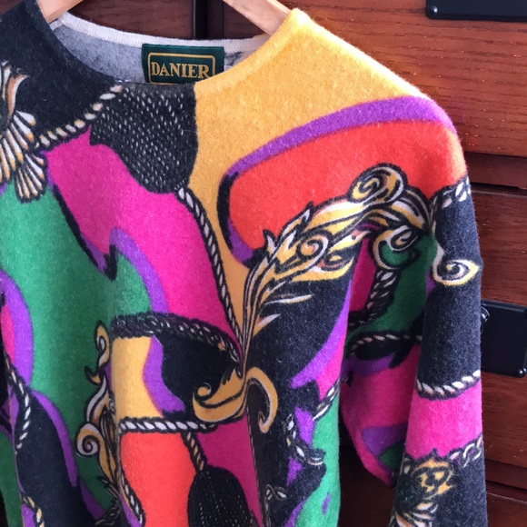 Vtg Danier Neon Colored Tassel Pattern Lambswool/Angora Blend Sweater Size Small - Picture 4 of 7